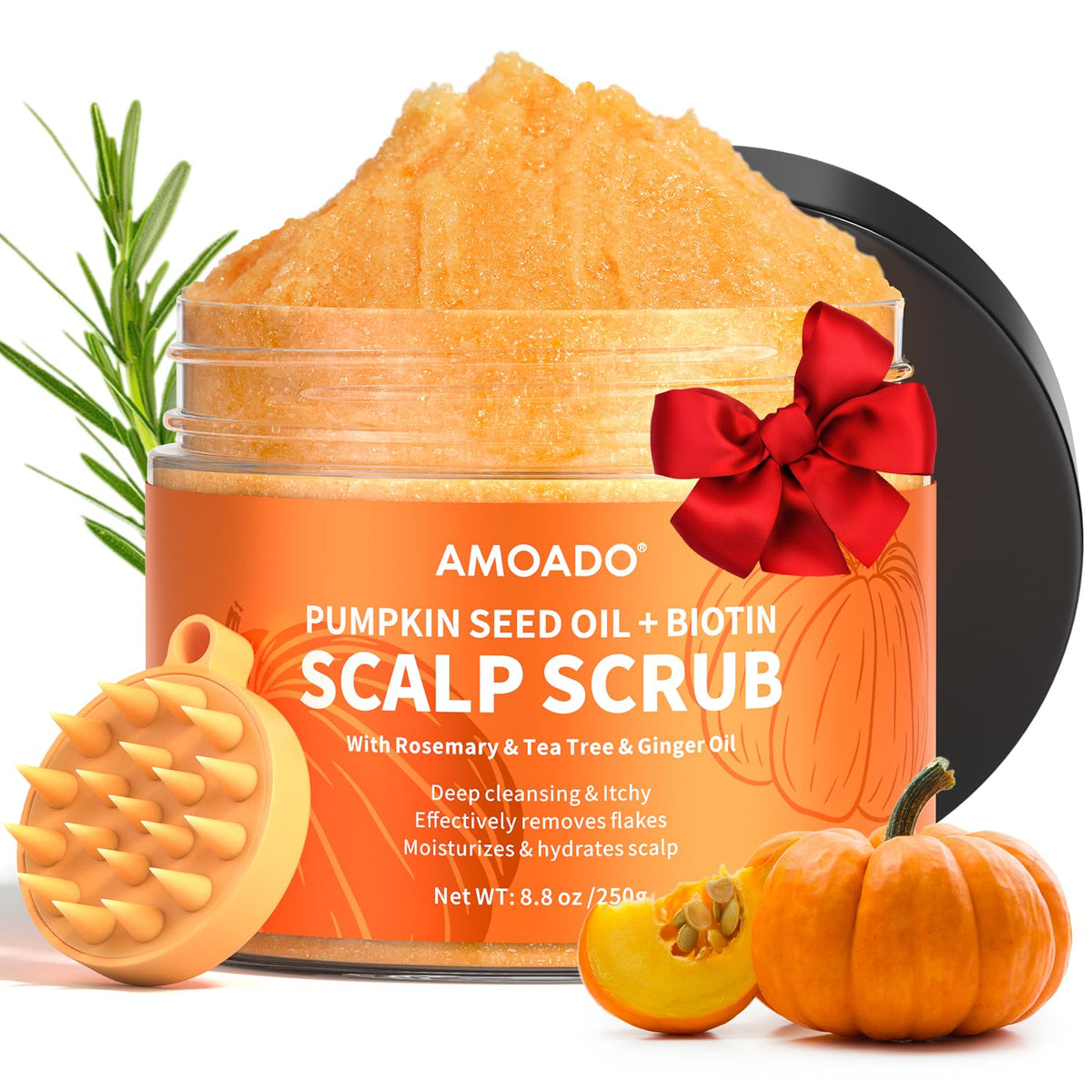 AMOADO Scalp Scrub bottle with pumpkin seed oil for nourishing scalp care