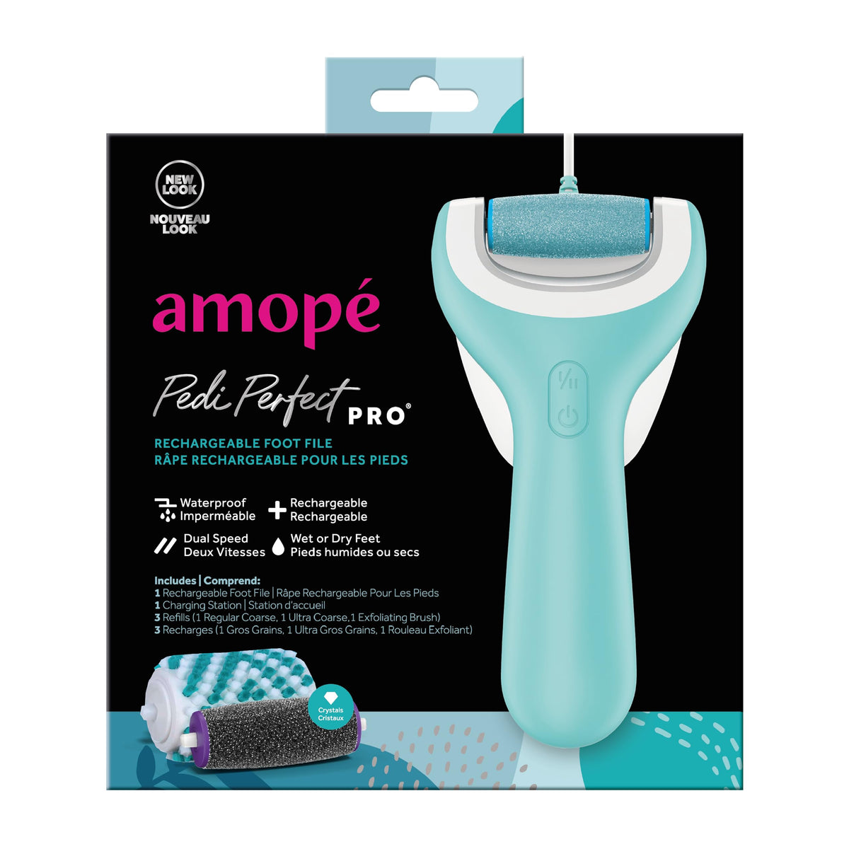 Amope Pedi Perfect Pro charging station keeps the rechargeable foot file ready for use.