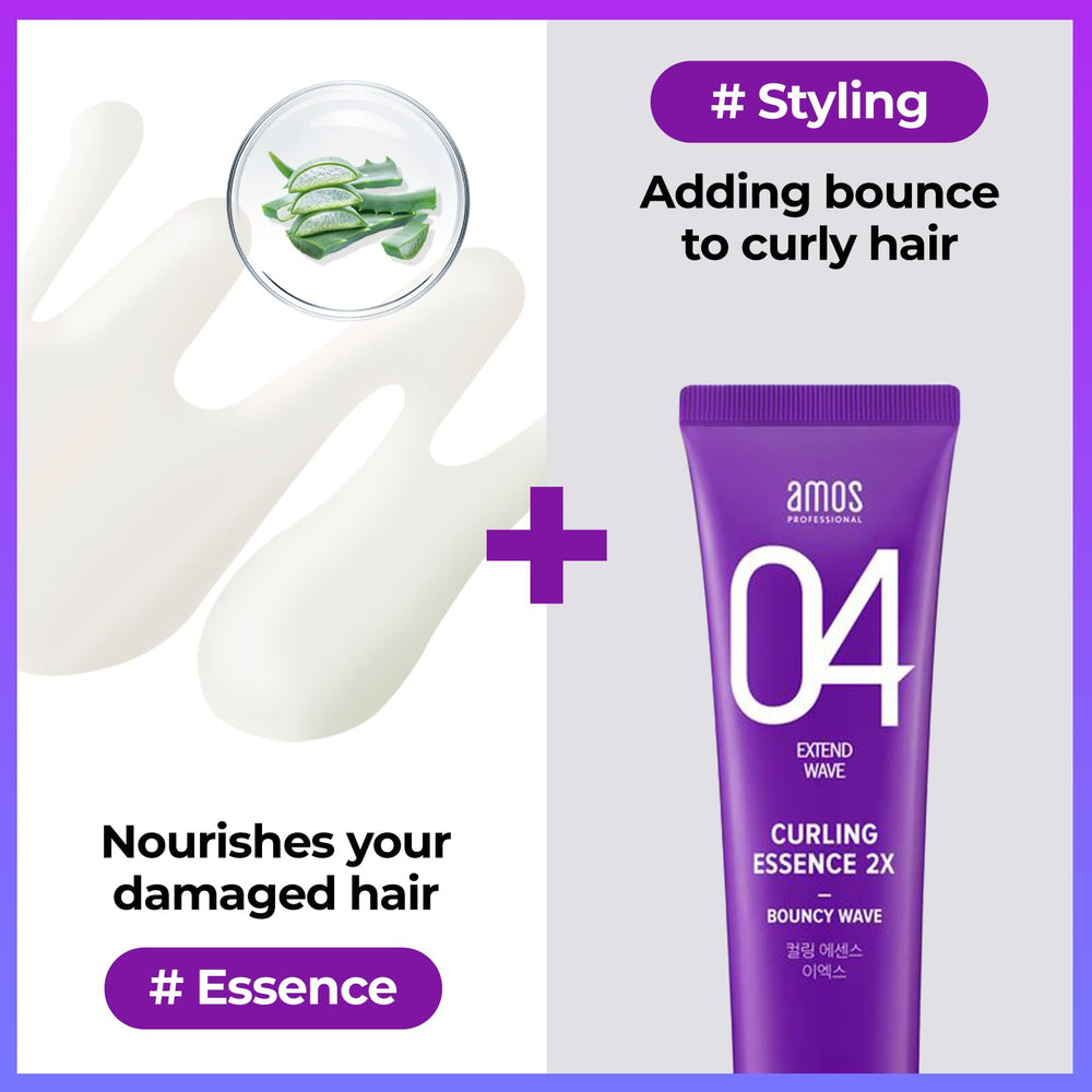 AMOS PROFESSIONAL Aqua Chain Effector diagram illustrating dual softening serum and styling action.