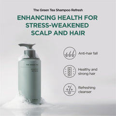 AMOS PROFESSIONAL green tea shampoo close-up highlighting salon-quality at-home care