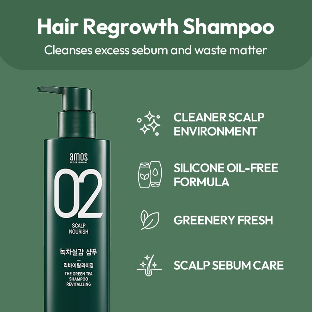 AMOS PROFESSIONAL Green Tea Shampoo mint finish provides a brisk, refreshing scent.