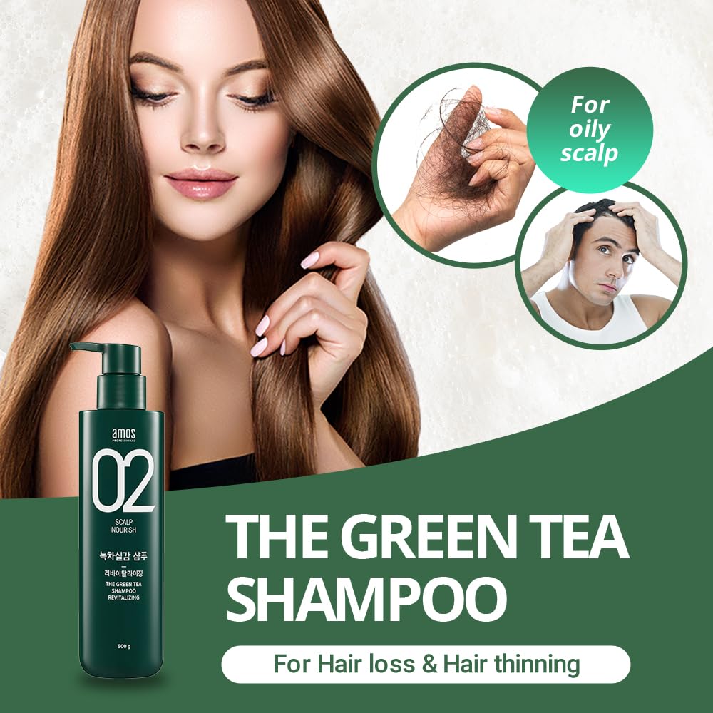 AMOS PROFESSIONAL Green Tea Shampoo pour delivers a cooling, refreshing start to your wash.