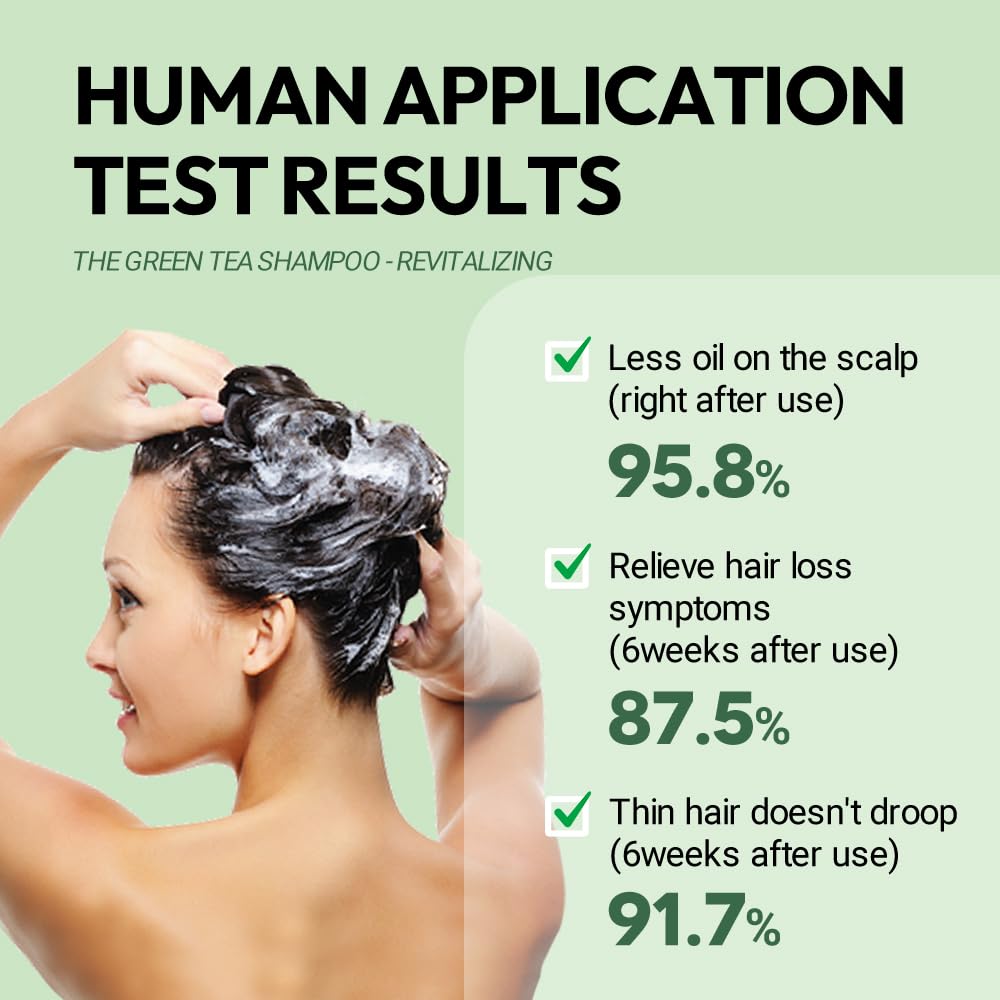AMOS PROFESSIONAL Green Tea Shampoo scalp-action promotes a balanced, comfortable scalp.