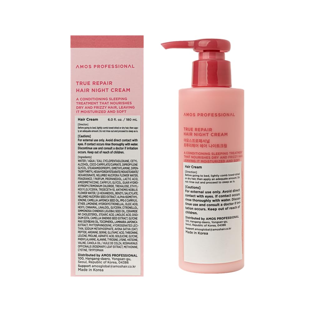 AMOS PROFESSIONAL night-care routine setup demonstrates easy bedtime hair care.