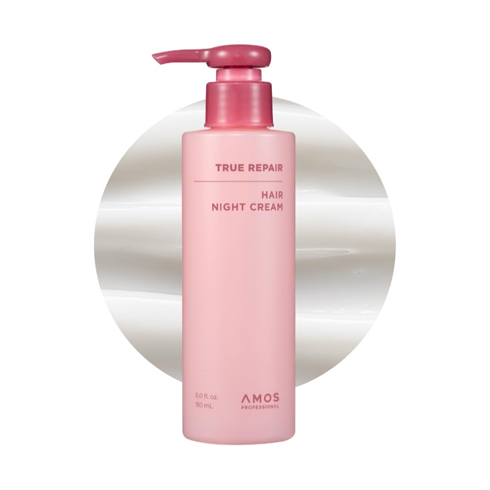 AMOS PROFESSIONAL True Repair Night Cream bottle resting, overnight hydration for dry hair.