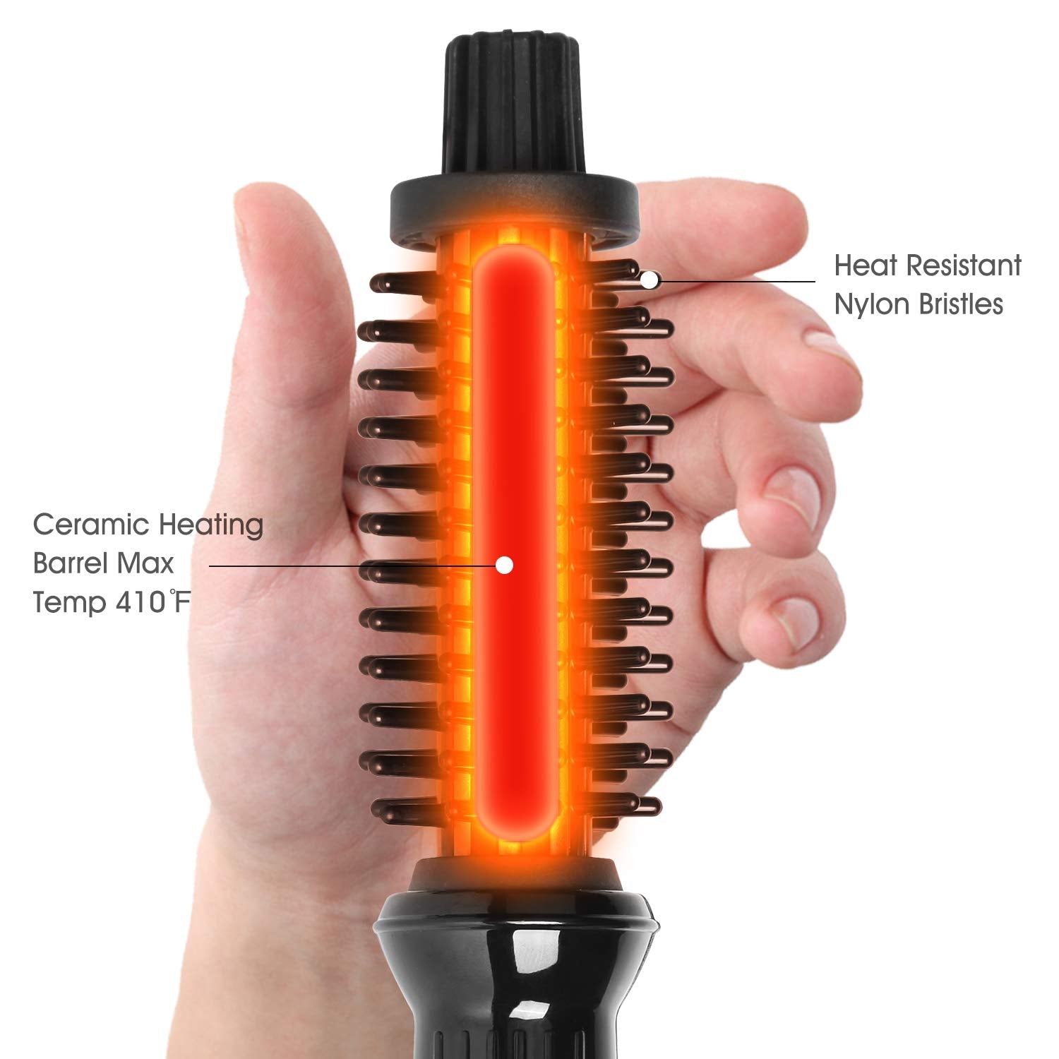AmoVee 2-in-1 Curling Brush creates curls or straight styles for quick mornings.