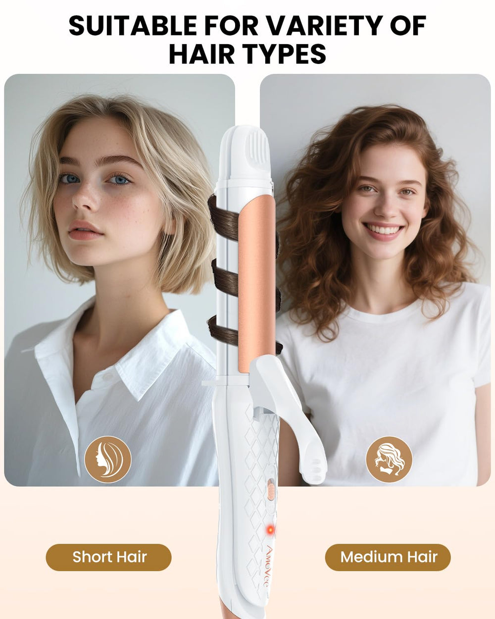 AmoVee curling iron with 360 swivel cord for tangle-free styling