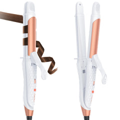 AmoVee dual voltage curling iron front view with 1-inch titanium barrel for fast styling