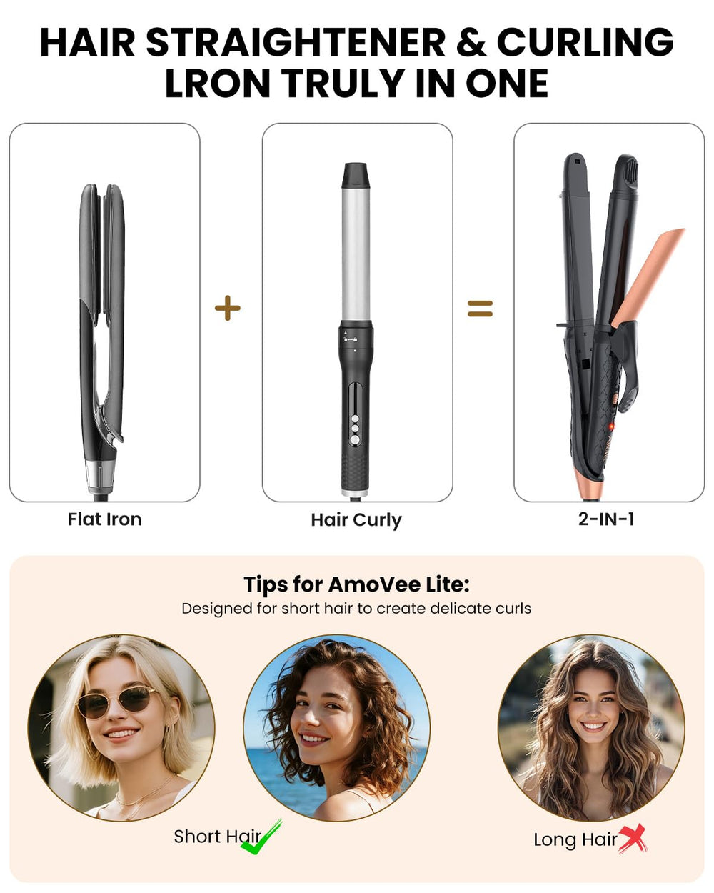 AmoVee titanium barrel curling iron shows smooth heat distribution for frizz-friendly results.