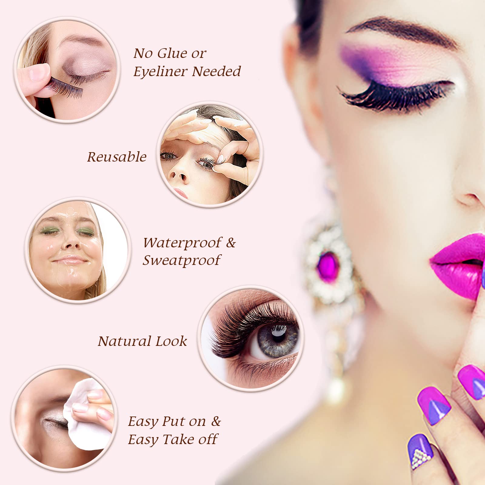 AmoVee self-adhesive eyelashes length range 8-13mm for everyday elegance.