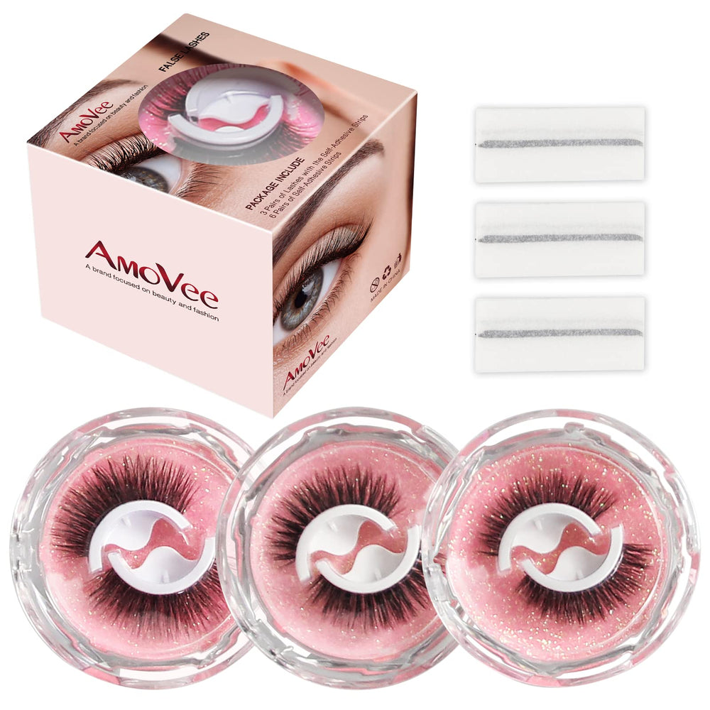 AmoVee self-adhesive eyelashes pack offers three styles for versatile looks.