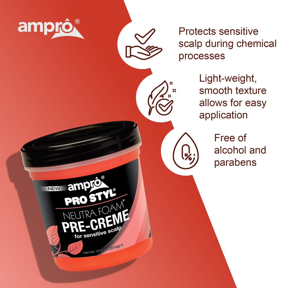 Ampro Pre-Creme Base product image shows softening scalp care during processing.