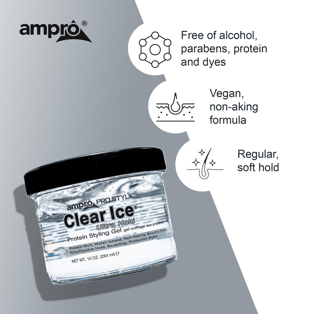 AmPro Pro Styl Clear Ice Gel brilla con acabado suave para looks naturales.