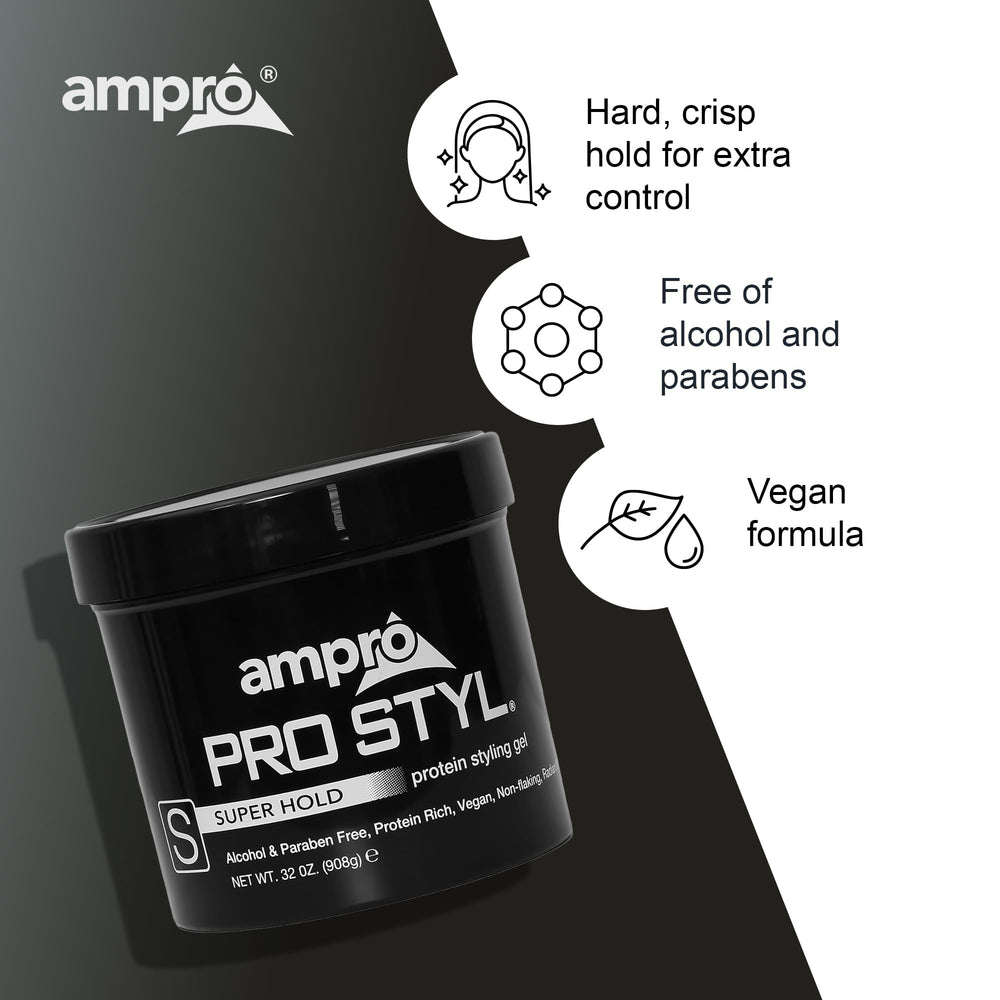 AmPro Pro Styl Styling Gel on styled hair with smooth shine and natural movement.