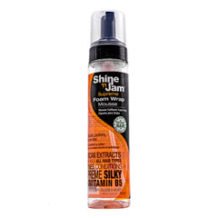 AMPRO Shine-n-Jam Supreme Hold Foam Wrap Mousse bottle for strong, flexible hold across hair types.