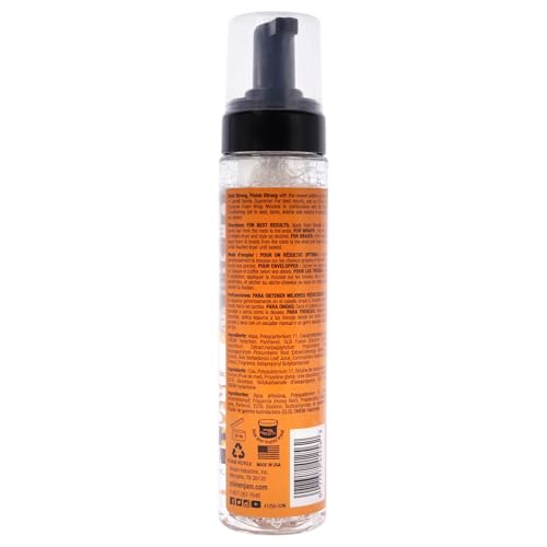 AMPRO Shine-n-Jam bottle label highlights heat protection during styling.