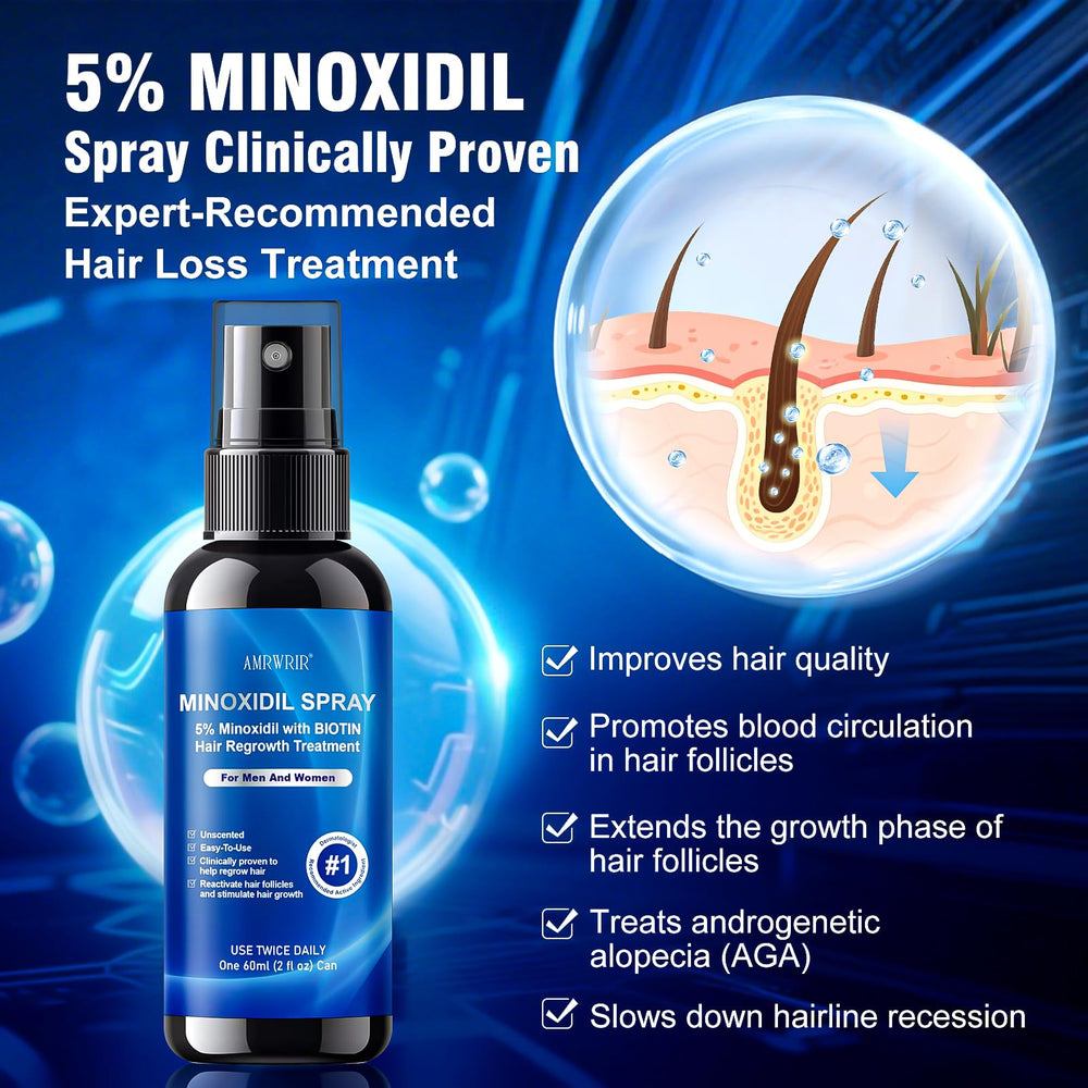 AMRWRIR minoxidil spray application on scalp demonstrating scalp coverage