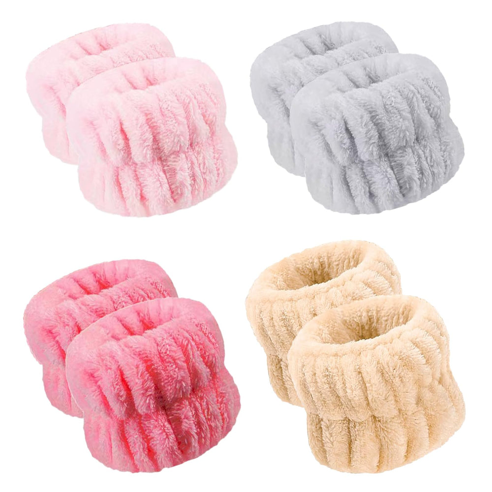 Amsomyin wrist bands four colors pack closeup showing microfiber absorption for face washing