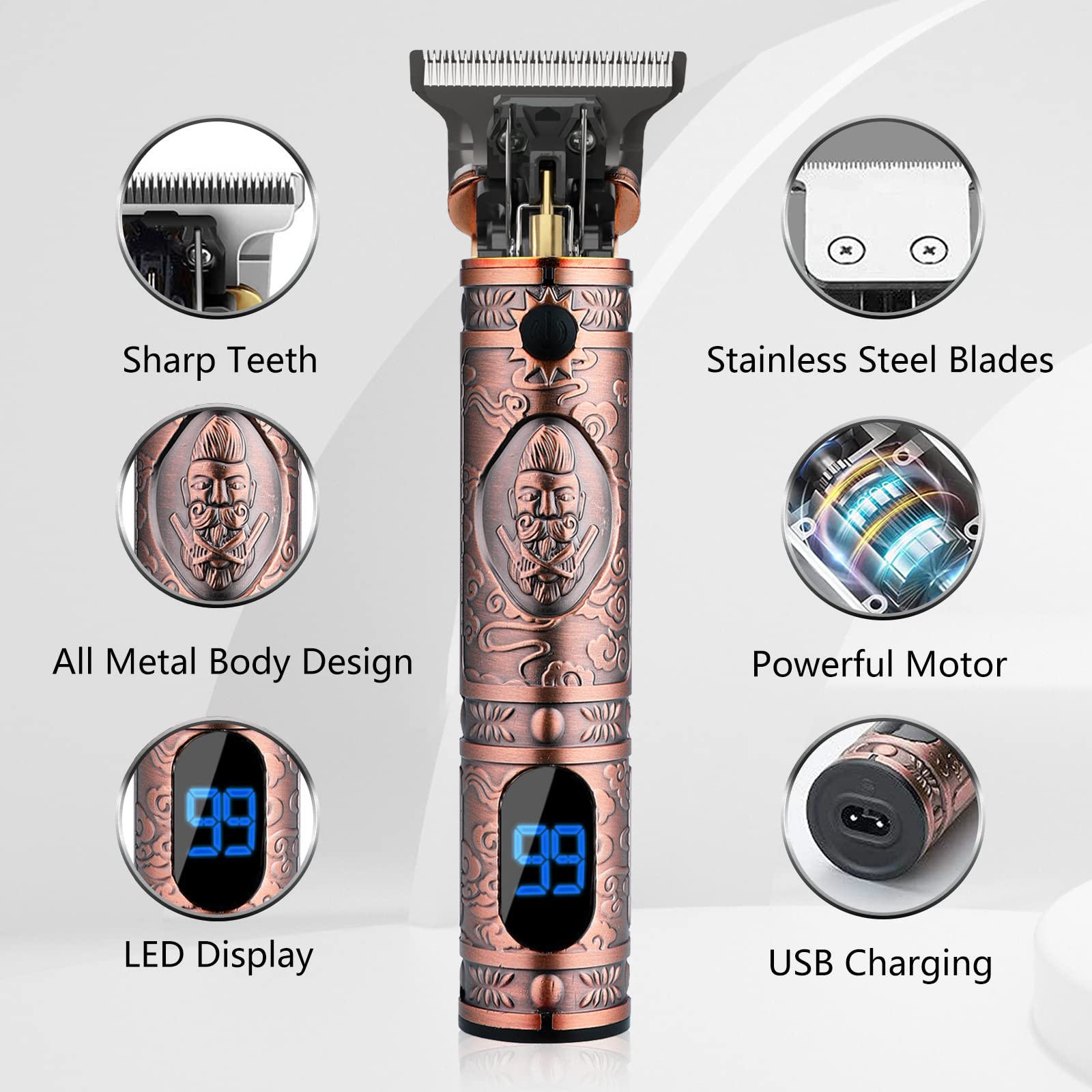 AMULISS professional hair trimmer blade detail shows sharp cutting action.