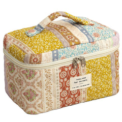 AMULOKRU Quilted Makeup Bag floral pattern front view for stylish travel organization