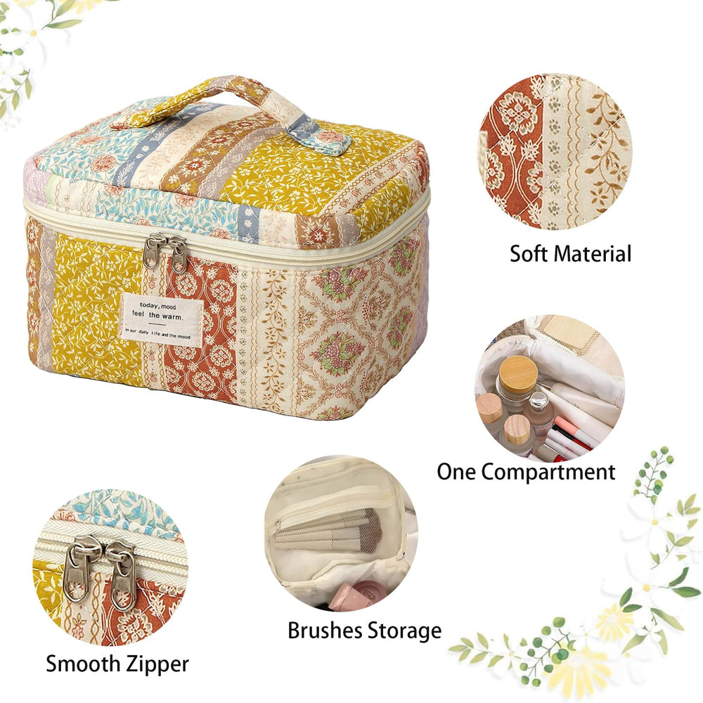 AMULOKRU Quilted Makeup Bag large-capacity interior showing roomy space for cosmetics