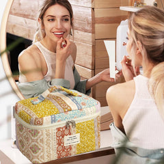 AMULOKRU Quilted Makeup Bag soft cotton material feels durable yet gentle