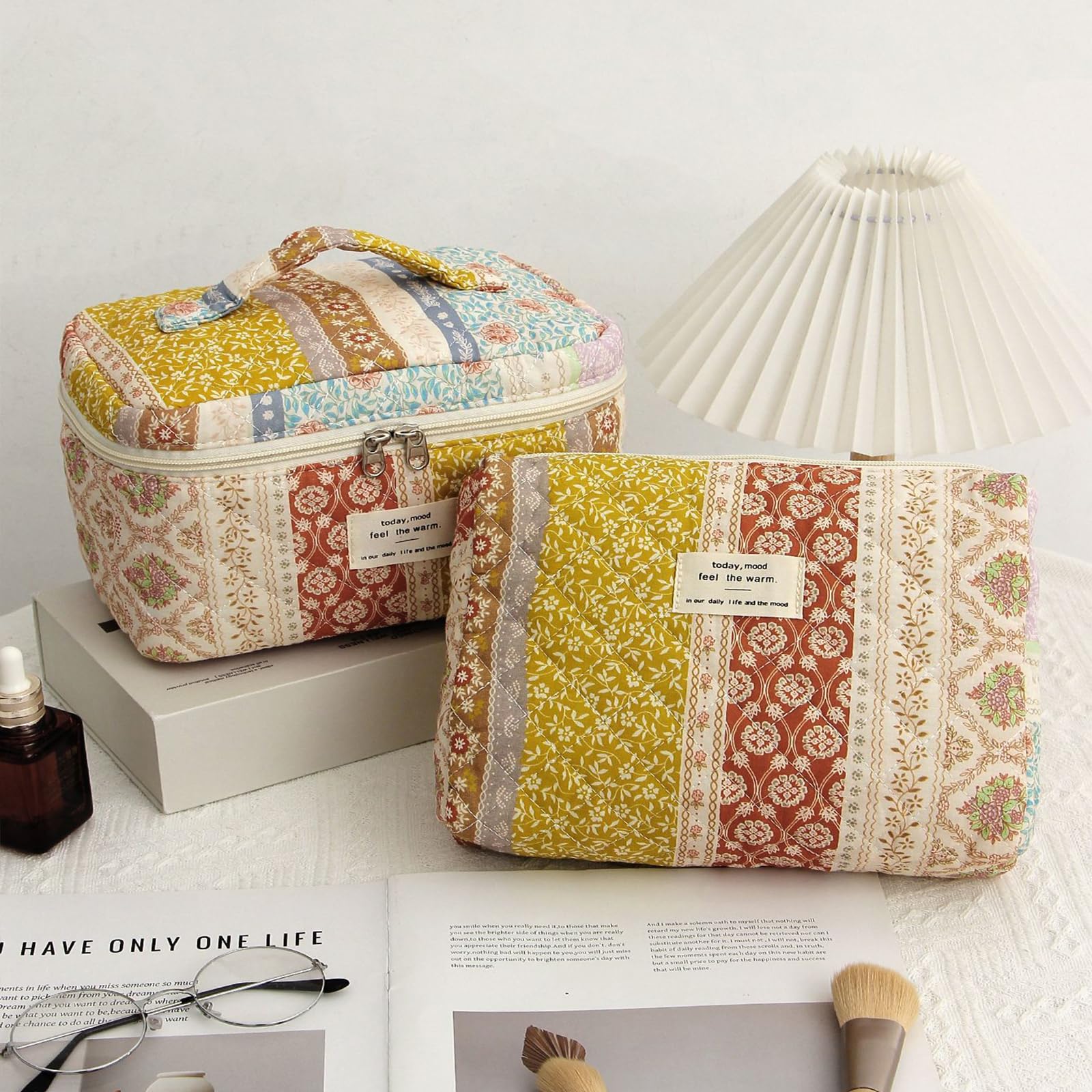 AMULOKRU Quilted Makeup Bag travel-organization ready for weekend getaways and daily use