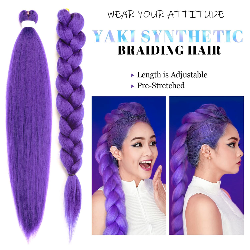 AMUMI purple braiding hair 30in apply-braids shows effortless installation and natural look.