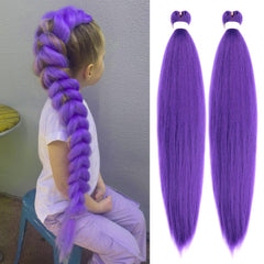 AMUMI purple braiding hair 30in front view shows smooth, tangle-free extensions for fast braiding.