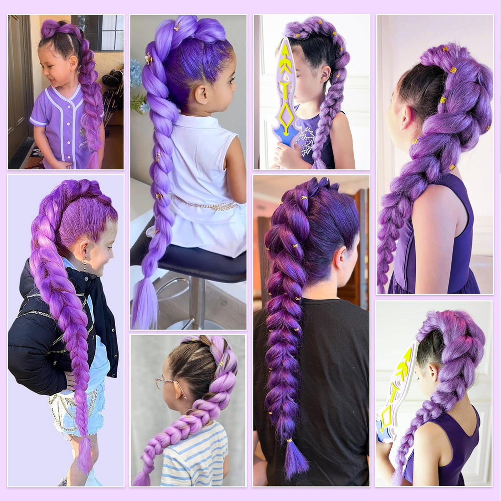 AMUMI purple braiding hair 30in long-braids-on-model offers dramatic styling options.