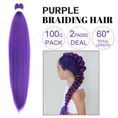 AMUMI purple braiding hair 30in pack-2 pack-shot highlights vibrant color and full length.