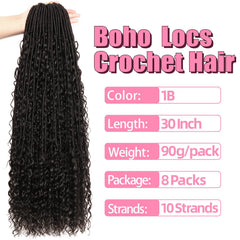 AMUMI Soft Boho Locs 30 inch curly ends close-up highlights natural fluffy texture.