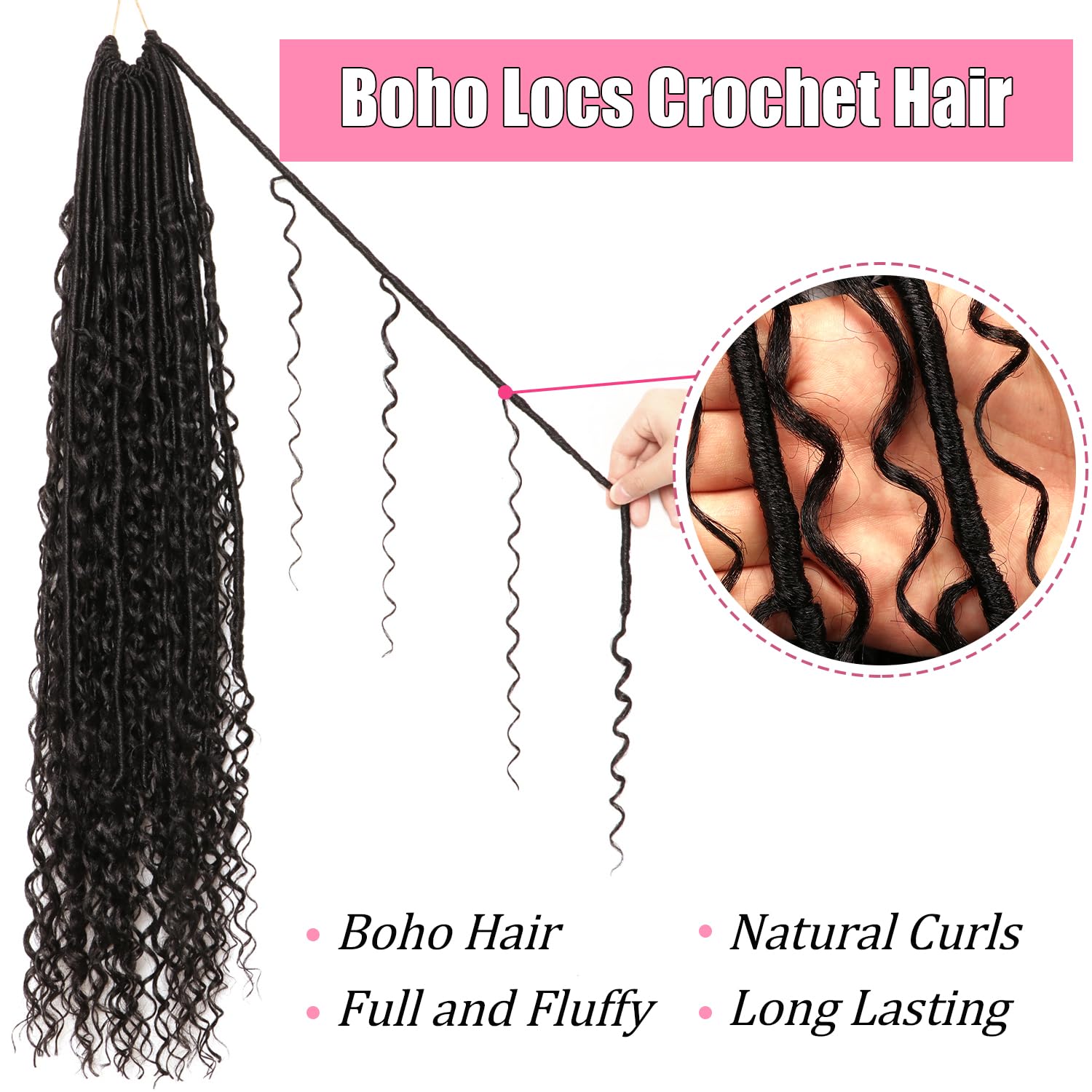 AMUMI Soft Boho Locs 30 inch synthetic fiber close-up emphasizes soft realistic feel.