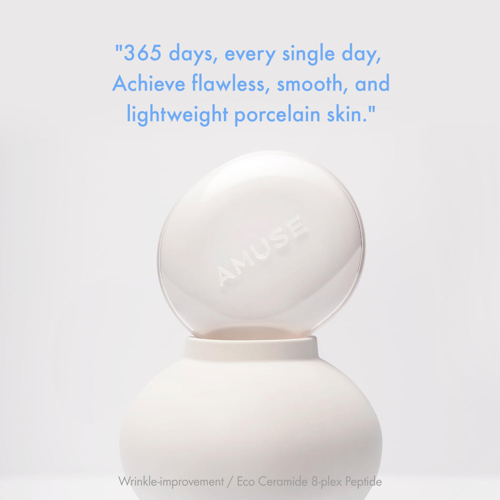 Amuse SEOUL Ceramic Skin Perfector porcelain finish shot highlights semi-matte radiance.