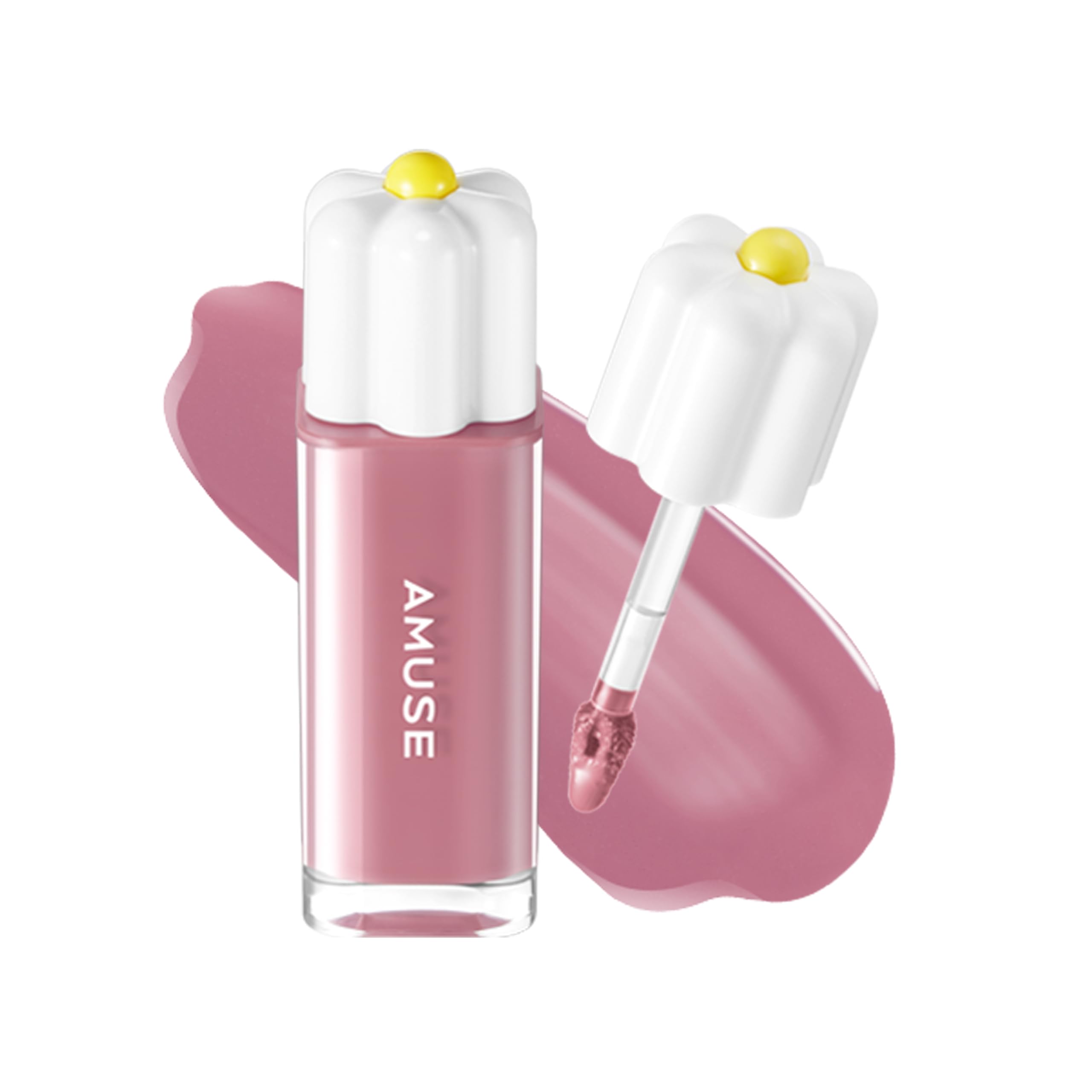 Amuse Seoul Daisy Flower Dew Tint bottle shows hydrating high-moisture formula for glossy lips.