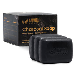 AMVital charcoal soap bar 3-pack front view for daily cleansing.