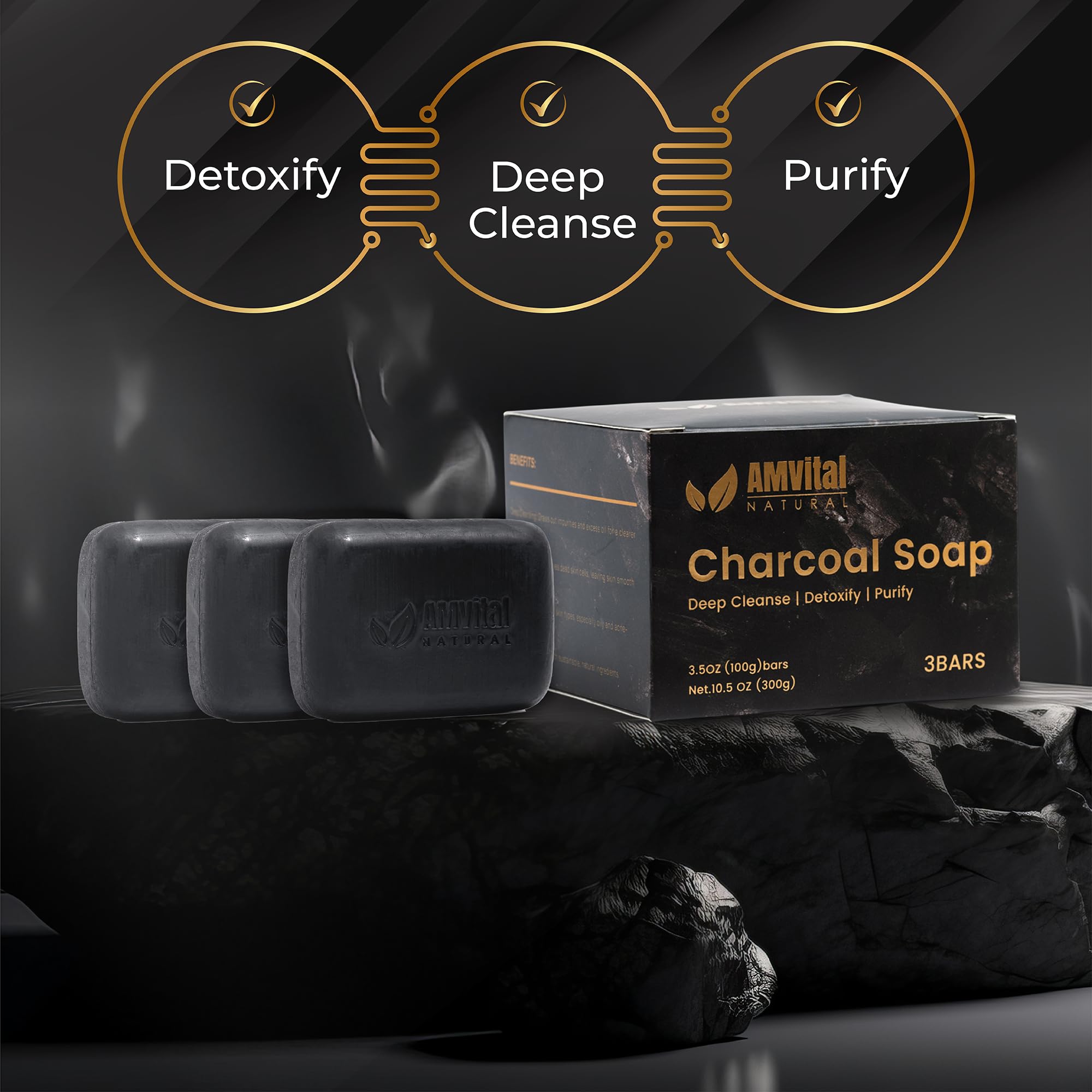 AMVital vegan ingredients label signals plant-based cleansing suitable for sensitive skin.