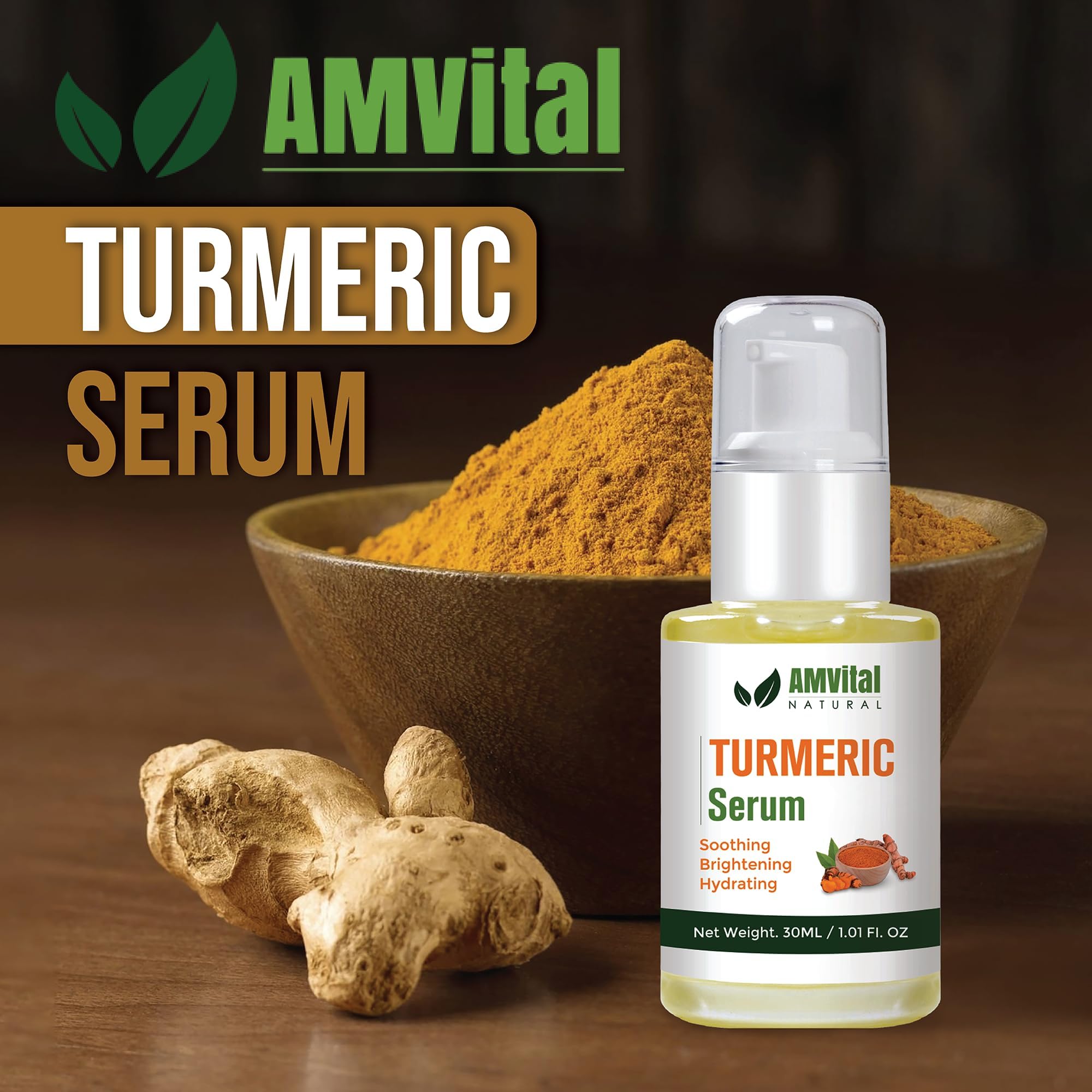 AMVital Turmeric Face Serum on hand shows lightweight hydration