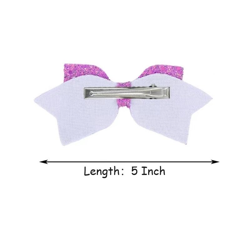 Amybasic 5-inch glitter bows worn in hair showcase versatile, playful style.