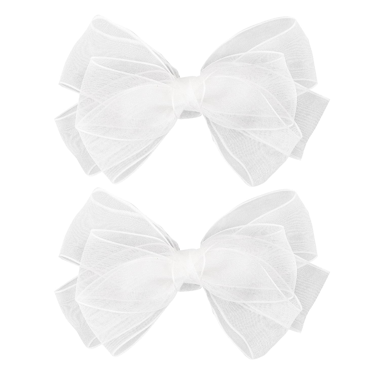 Amybasic organza double bow white clip with delicate sheen for elegant hairstyles.