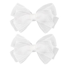 Amybasic organza double bow white clip with delicate sheen for elegant hairstyles.