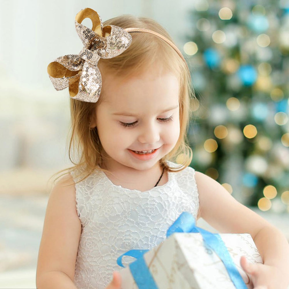 Amybasic Sparkly Sequin Bow Headband gold close-up-sequin highlights luxe texture and party-ready shine.