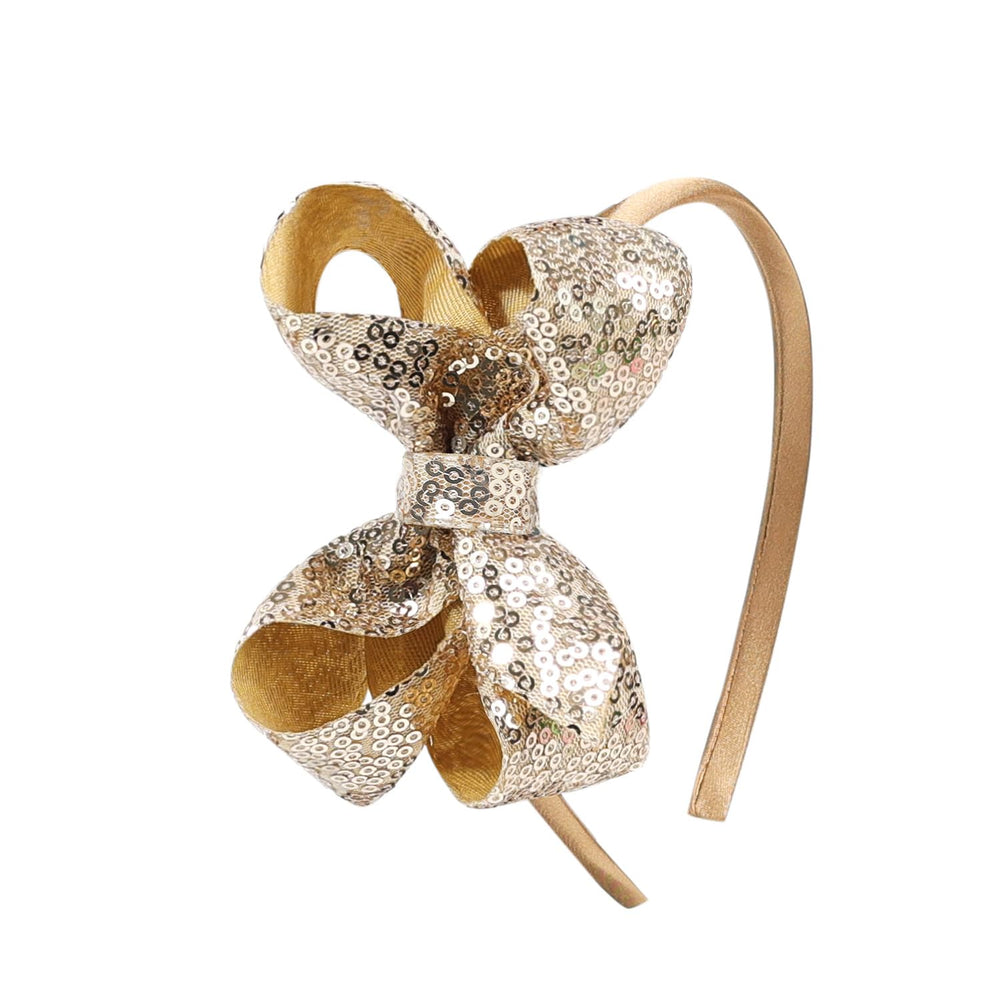 Amybasic Sparkly Sequin Bow Headband gold front-view showcases dazzling sparkle for everyday wear.