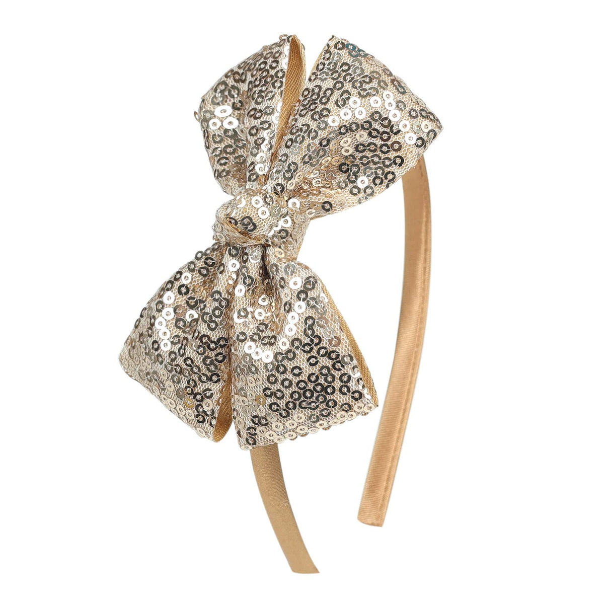 AmyDecor gold sequin bow headband front view for cheerful daily wear