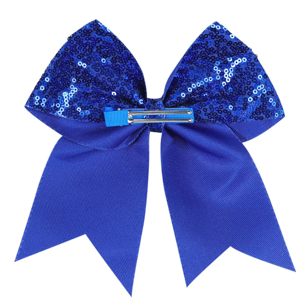 AMYDECOR royal blue cheer bow tails adds sparkle to team uniforms and photos.