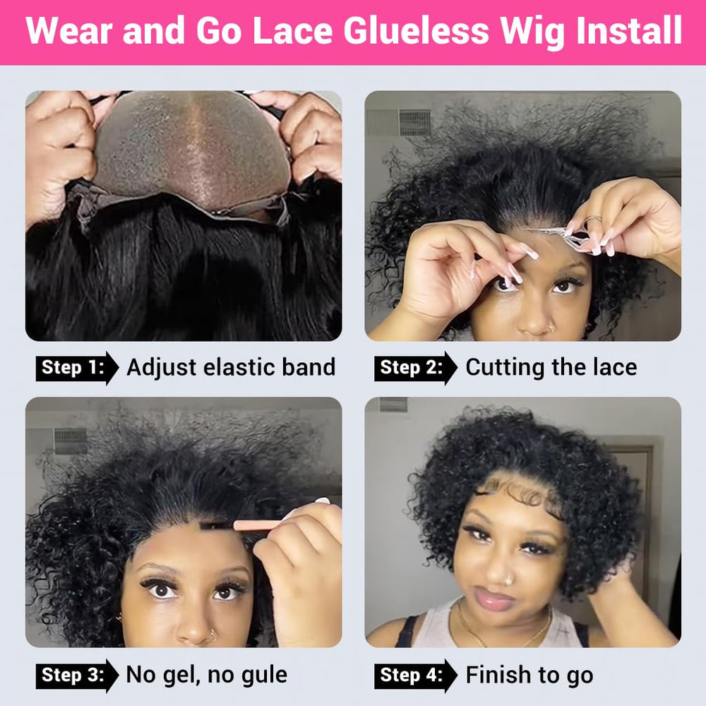 Amygirl Wear and Go glueless wig 4x4 lace-front natural black 1B image conveys ready-to-wear daily look.