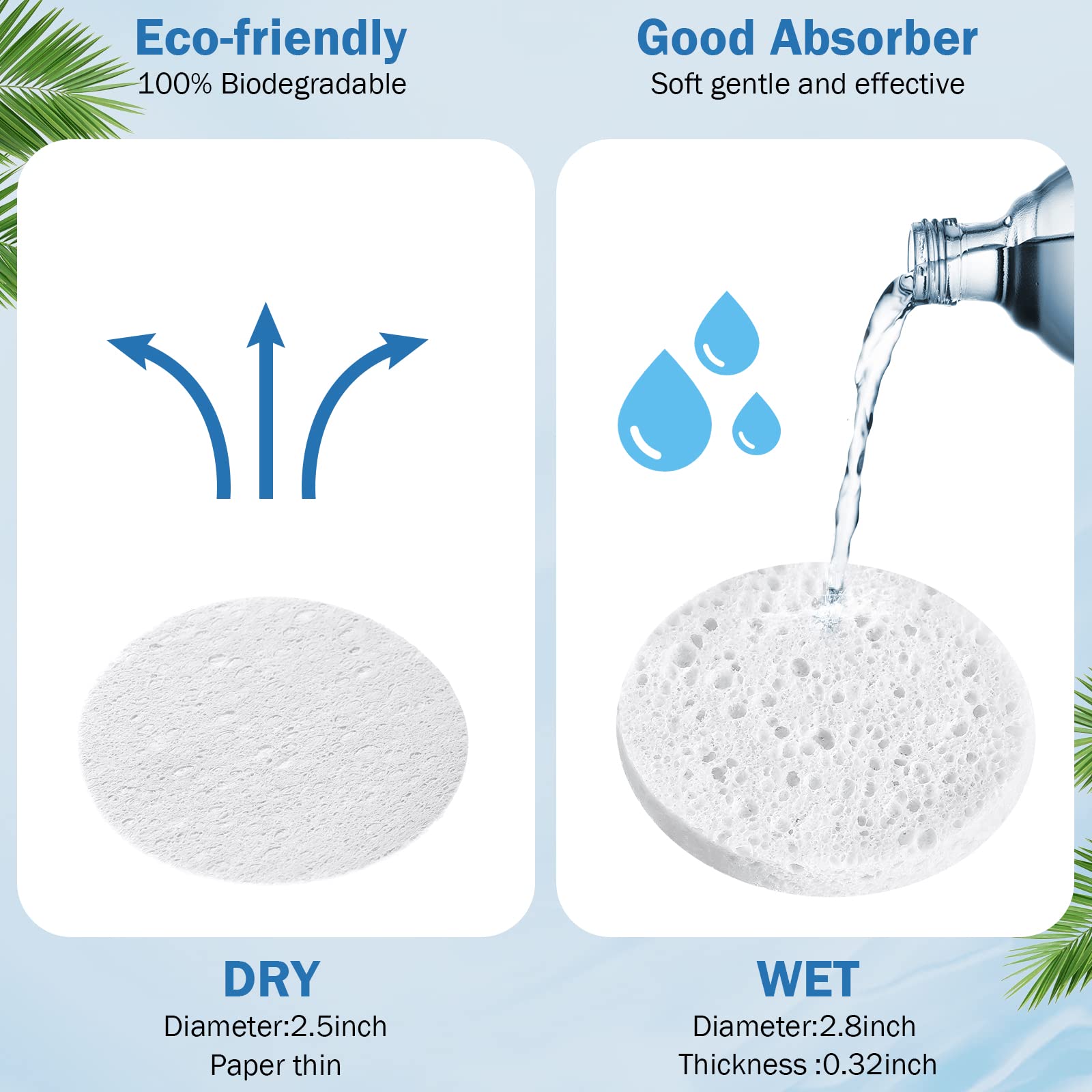 Amyhill compressed sponges expand to 2.7 inches when wet for easy cleansing.