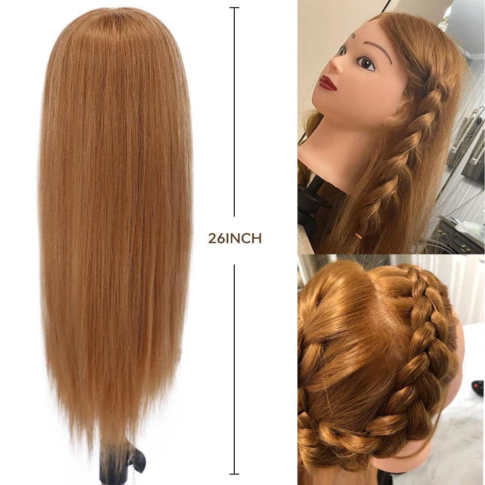 Amyqueen mannequin head density 180 provides thick, versatile hair for braiding and curling practice.