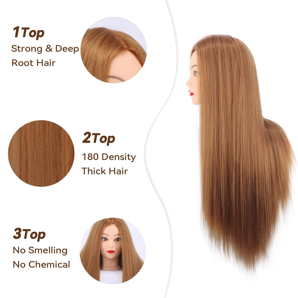 Amyqueen mannequin head length 26-28 inches ideal for long-hair styling techniques.
