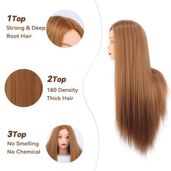Amyqueen mannequin head length 26-28 inches ideal for long-hair styling techniques.